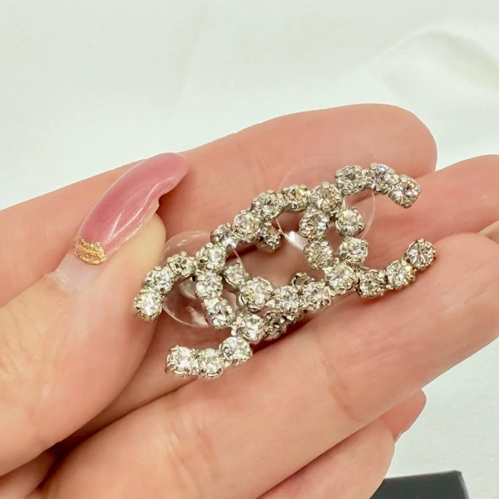 Chanel Large Silver Crystal CC Statement Earrings - Picture 3 of 11